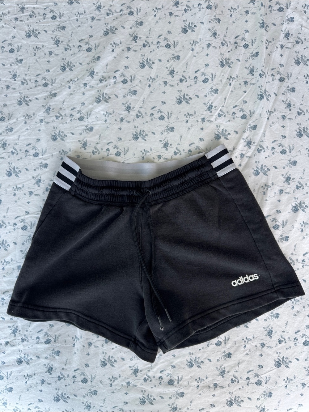adidas Black Women's Athletic Shorts with White Stripe Waistband